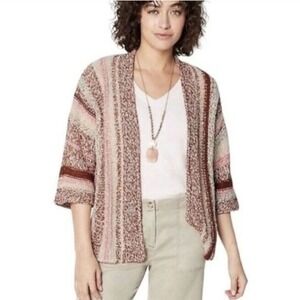 J. Jill XL Open Front Knit Striped Short‎ Sleeve Cardigan Sweater